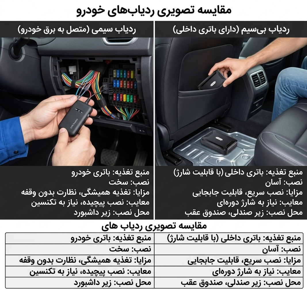 مقایسه ردیاب سیمی و بی سیم خودرو